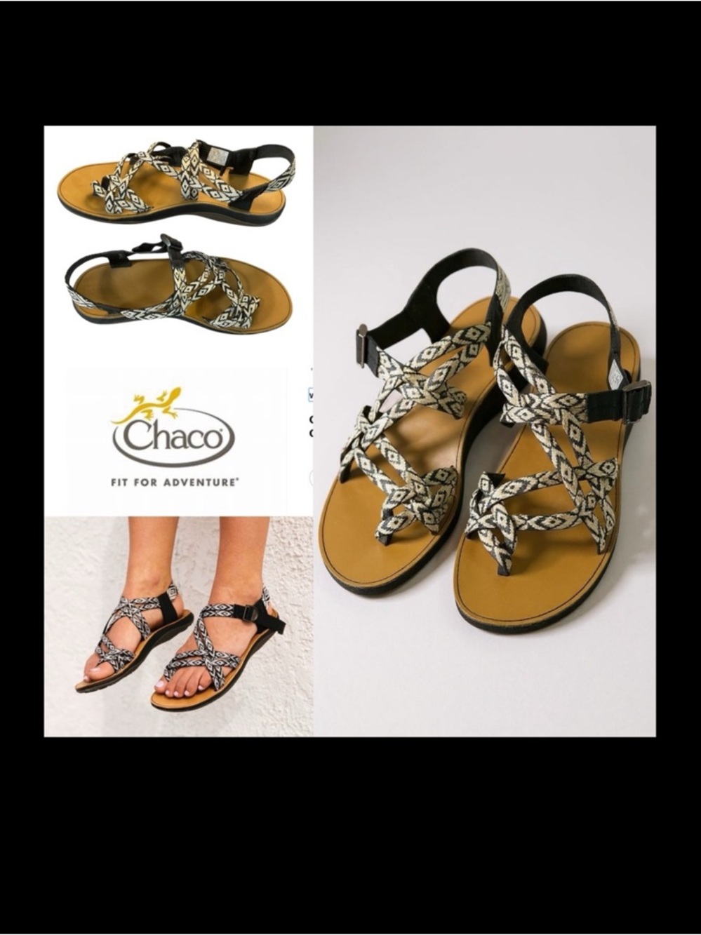 Chaco Diana‎ Beveled white and black double strap sandals with buckle. Size 8